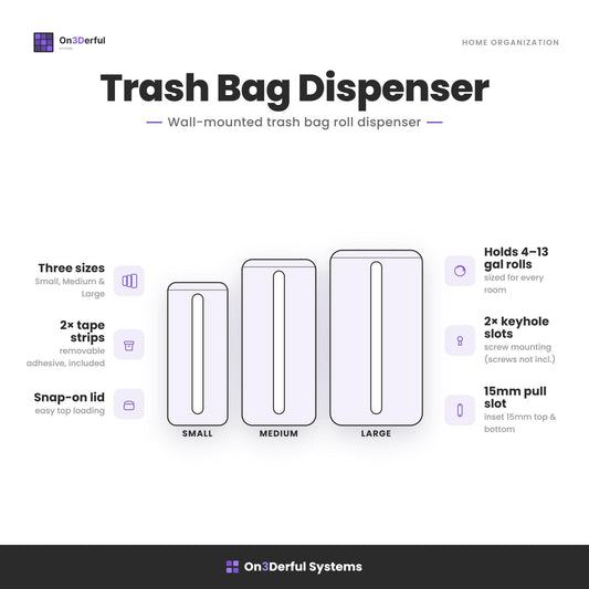 13 Gallon Kitchen Trash Bag Dispenser, Holds 50-60 Bag Rolls, Wall Mount Organizer