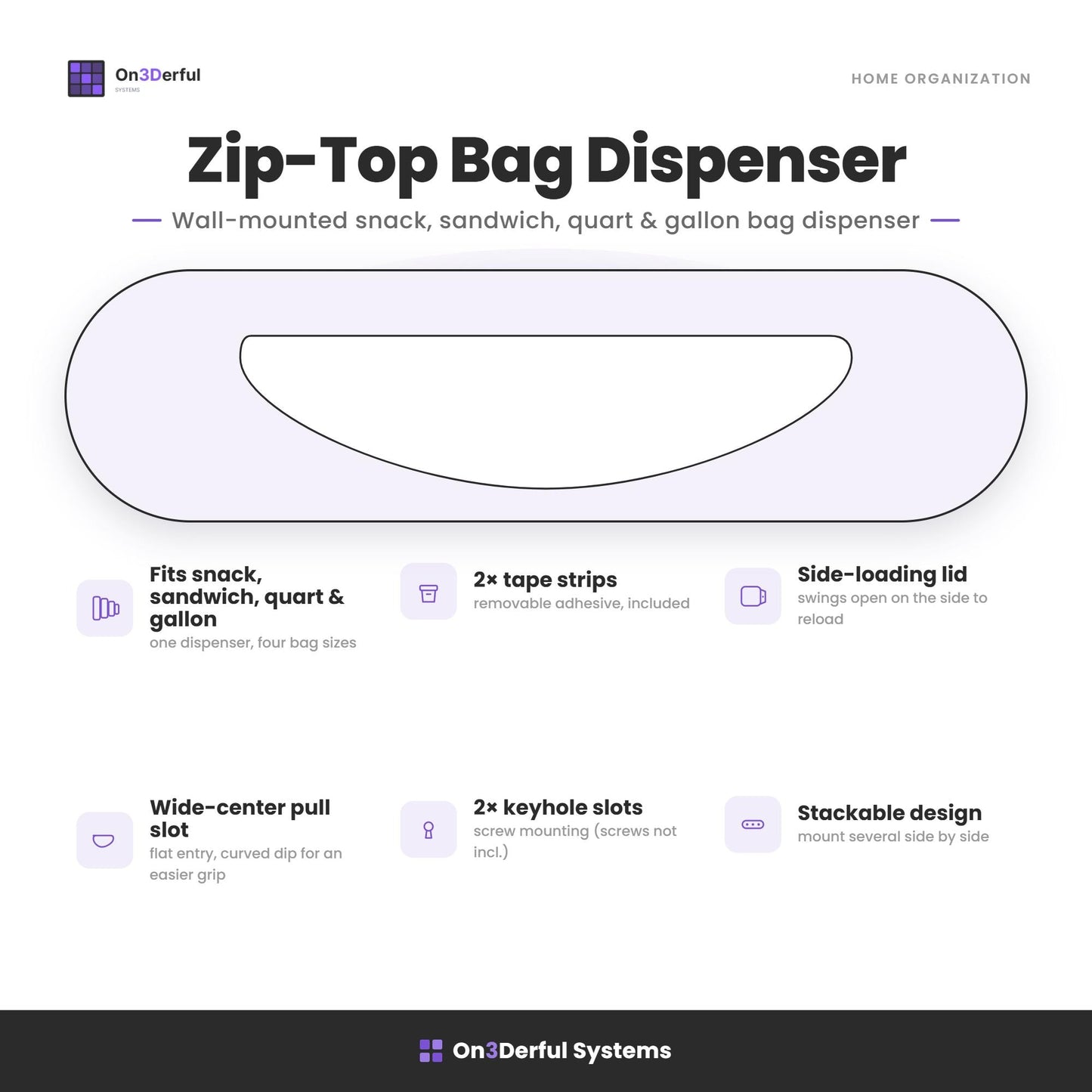 Storage Bag Dispenser, Food Bag Organizer, Drawer or Wall Mount