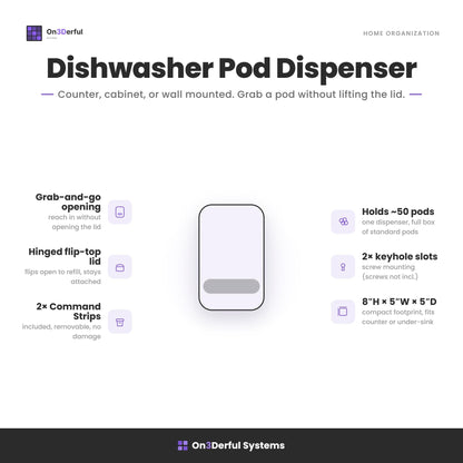 Dishwasher Pod Dispenser, Countertop Cabinet Wall Mount, Kitchen Organizer