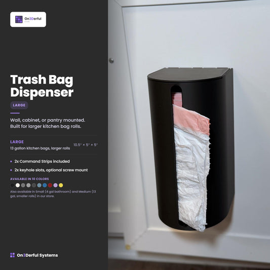 13 Gallon Kitchen Trash Bag Dispenser, Holds 50-60 Bag Rolls, Wall Mount Organizer