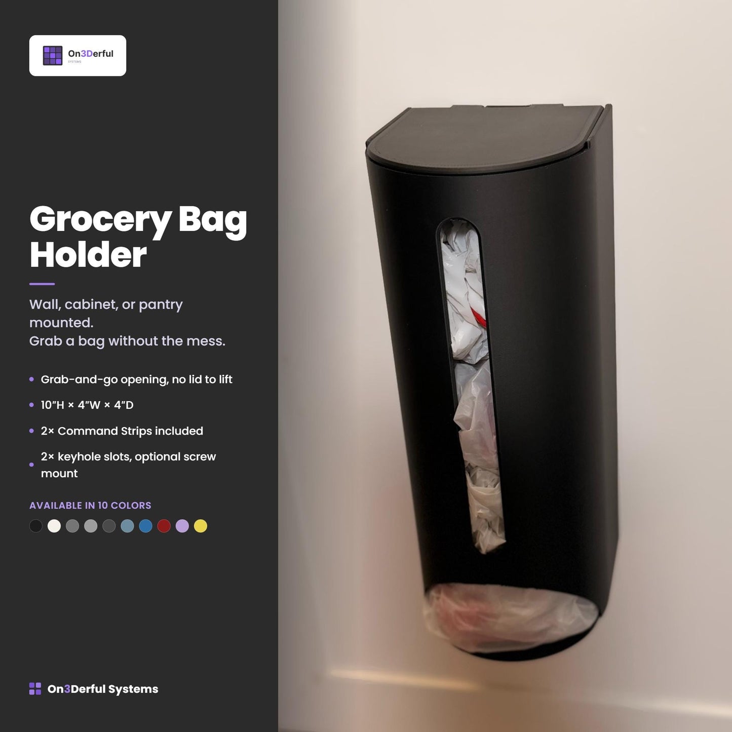 Grocery Bag Holder | Plastic Bag Dispenser | Kitchen Storage | Wall or Cabinet Mount Organizer