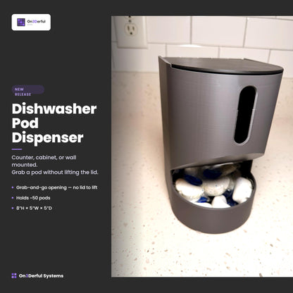 Dishwasher Pod Dispenser, Countertop Cabinet Wall Mount, Kitchen Organizer