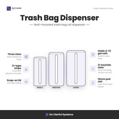 13 Gallon Kitchen Trash Bag Dispenser, Holds 50-60 Bag Rolls, Wall Mount Organizer