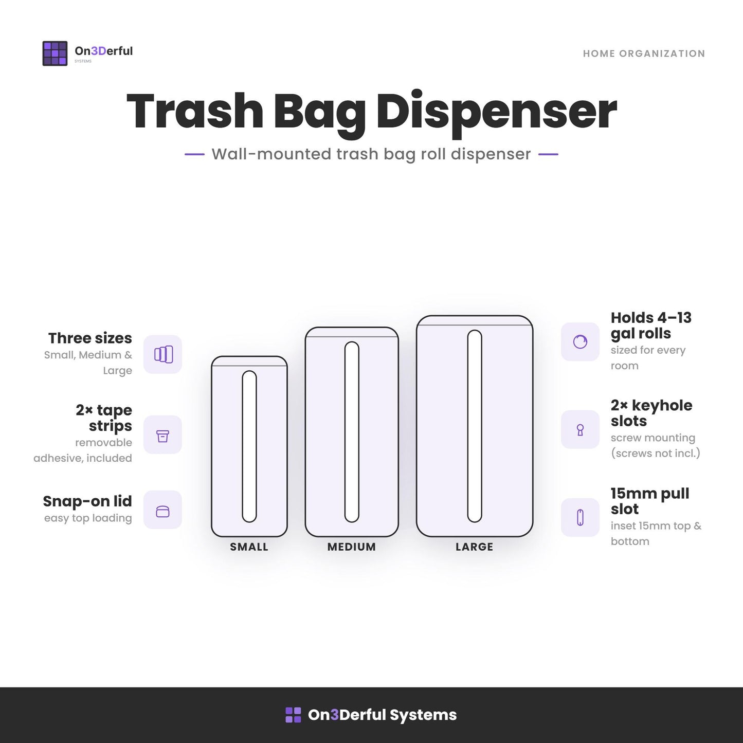 13 Gallon Kitchen Trash Bag Dispenser, Holds 20-30 Bag Rolls, Wall Mount Organizer