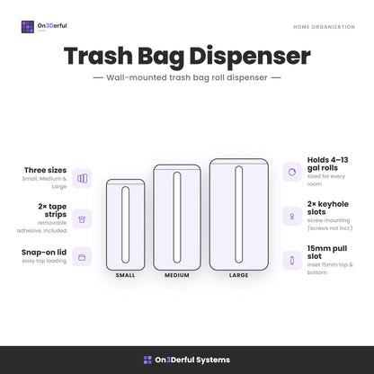 13 Gallon Kitchen Trash Bag Dispenser, Holds 20-30 Bag Rolls, Wall Mount Organizer
